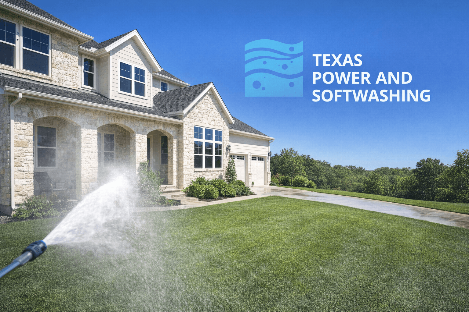 Professional soft washing service cleaning a home exterior