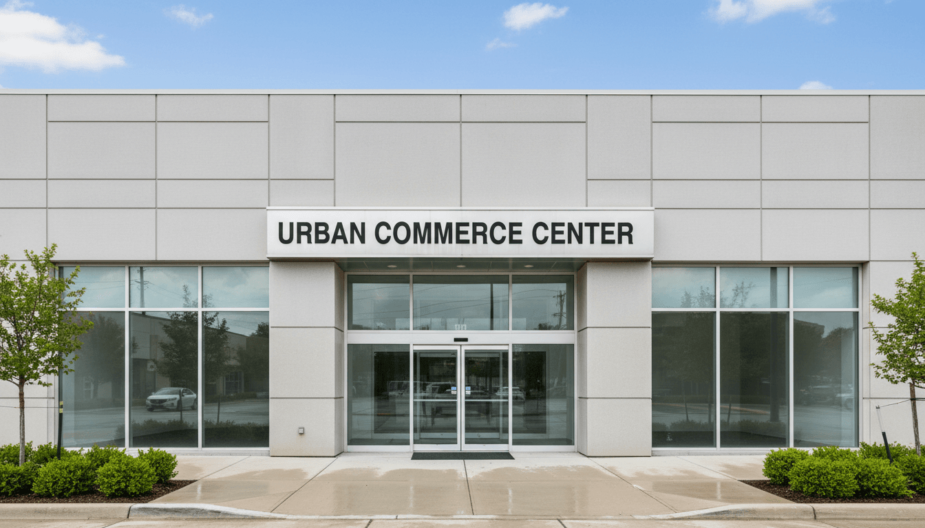 Clean professional commercial building with well-maintained storefront and sidewalk